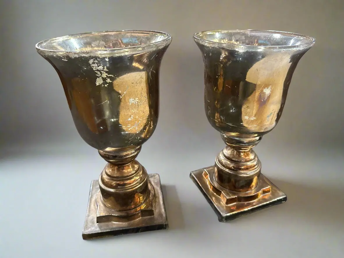 Pair Of Silver Glass Footed Vases 1