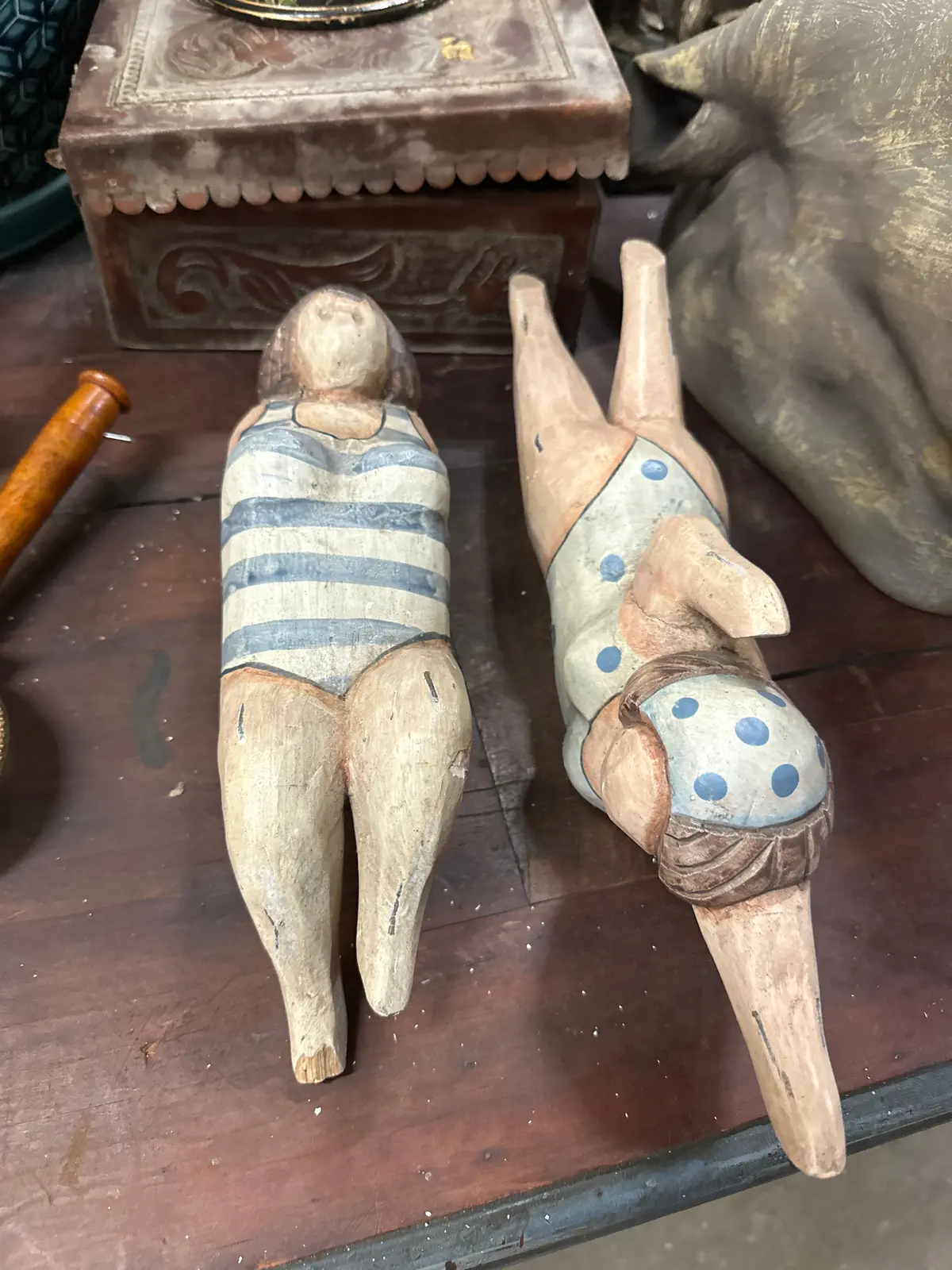 Pair Of Wood Large Lady Swimmers 1