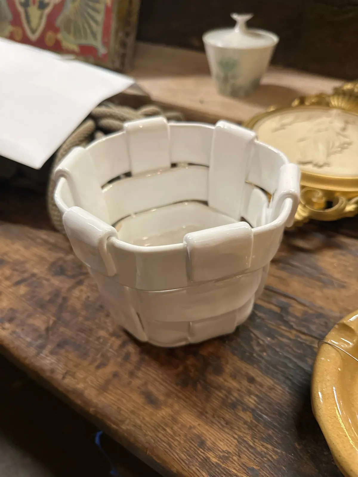 Italian Lattice Weave Porcelain Basket 1