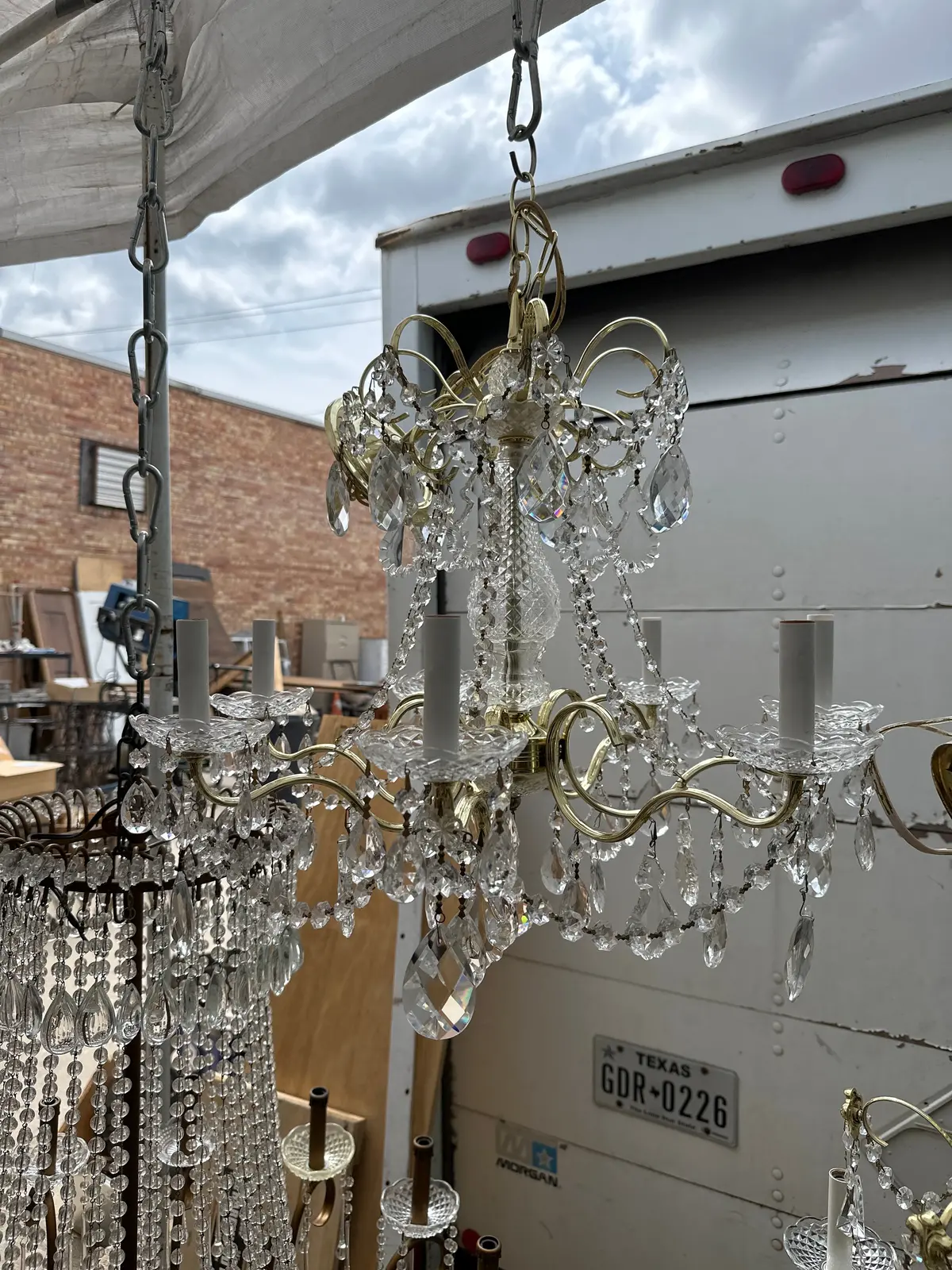 Medium Shiny Brass Crystal Prism Chandelier 1