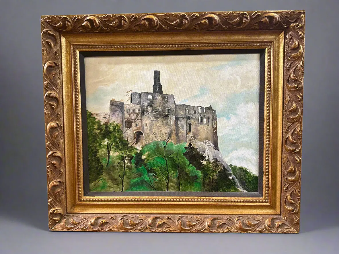 Framed Oil Painting Of Castle Remnants  By Maude Waters 1