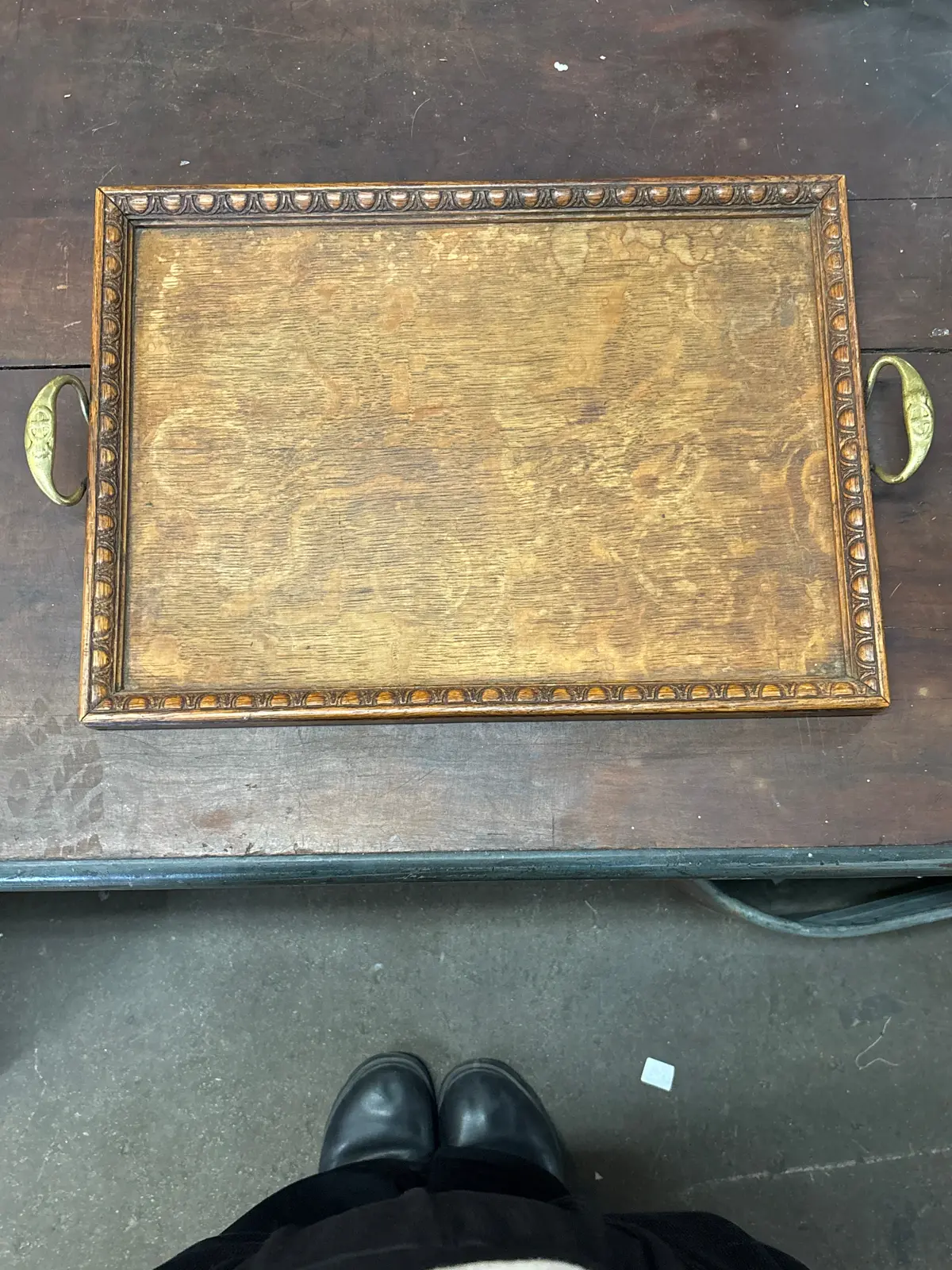 Oak Egg And Dart Wooden Tray With Gold Handles 1