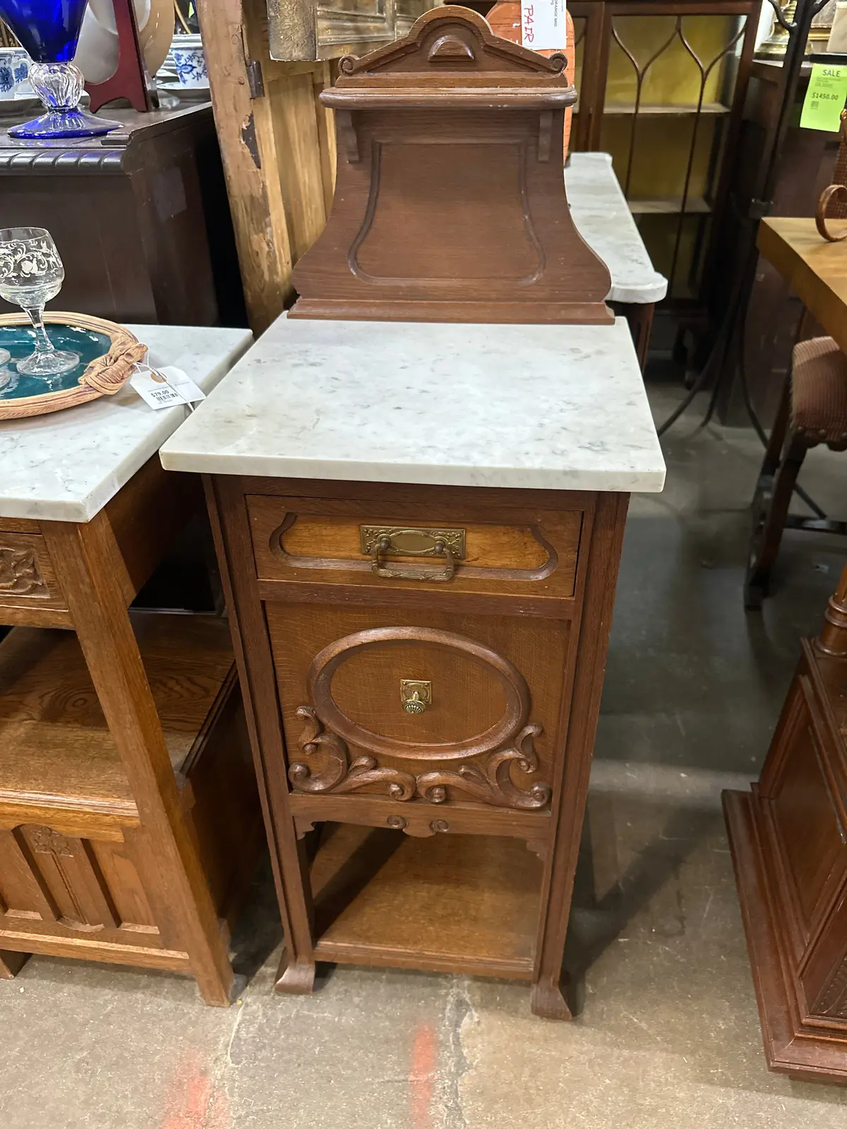 Gothic White Marble Top Night Stand 1