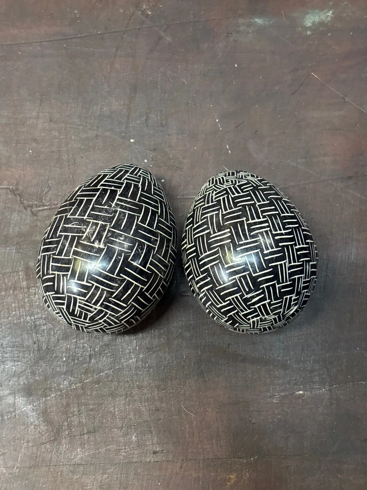 Pair Of Stone Black Hatching Eggs 1