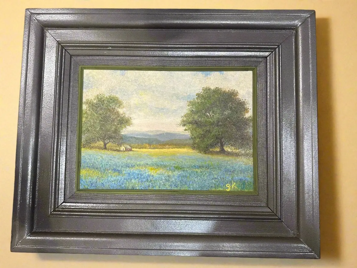 Sold!!!  Online! Framed Texas Blue Bonnet Oil Painting Signed G.K 1