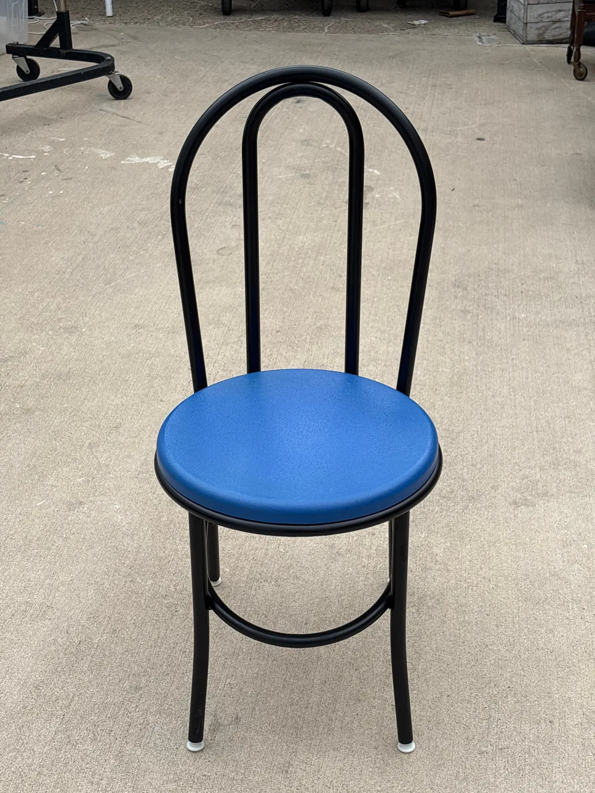 Black Metal Loop Back Chair With Blue Seat 1