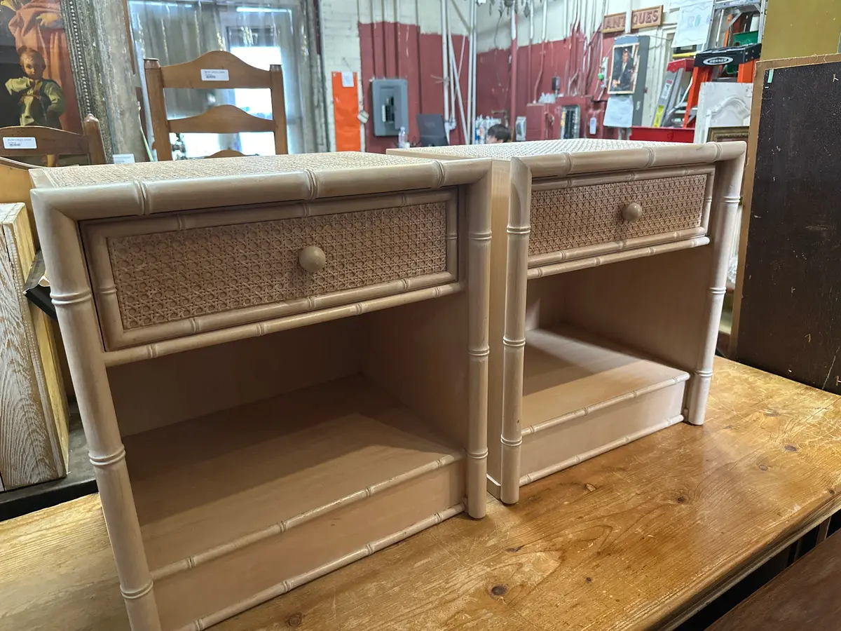 Pair Of Painted Faux Bamboo Night Stands 1