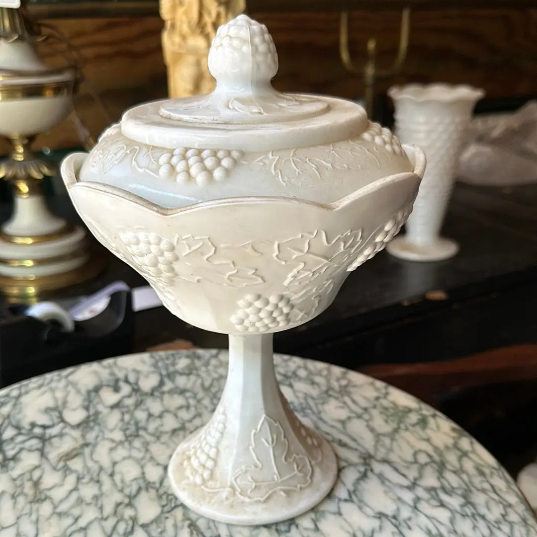 Footed Milk Glass Compote With Lid 1