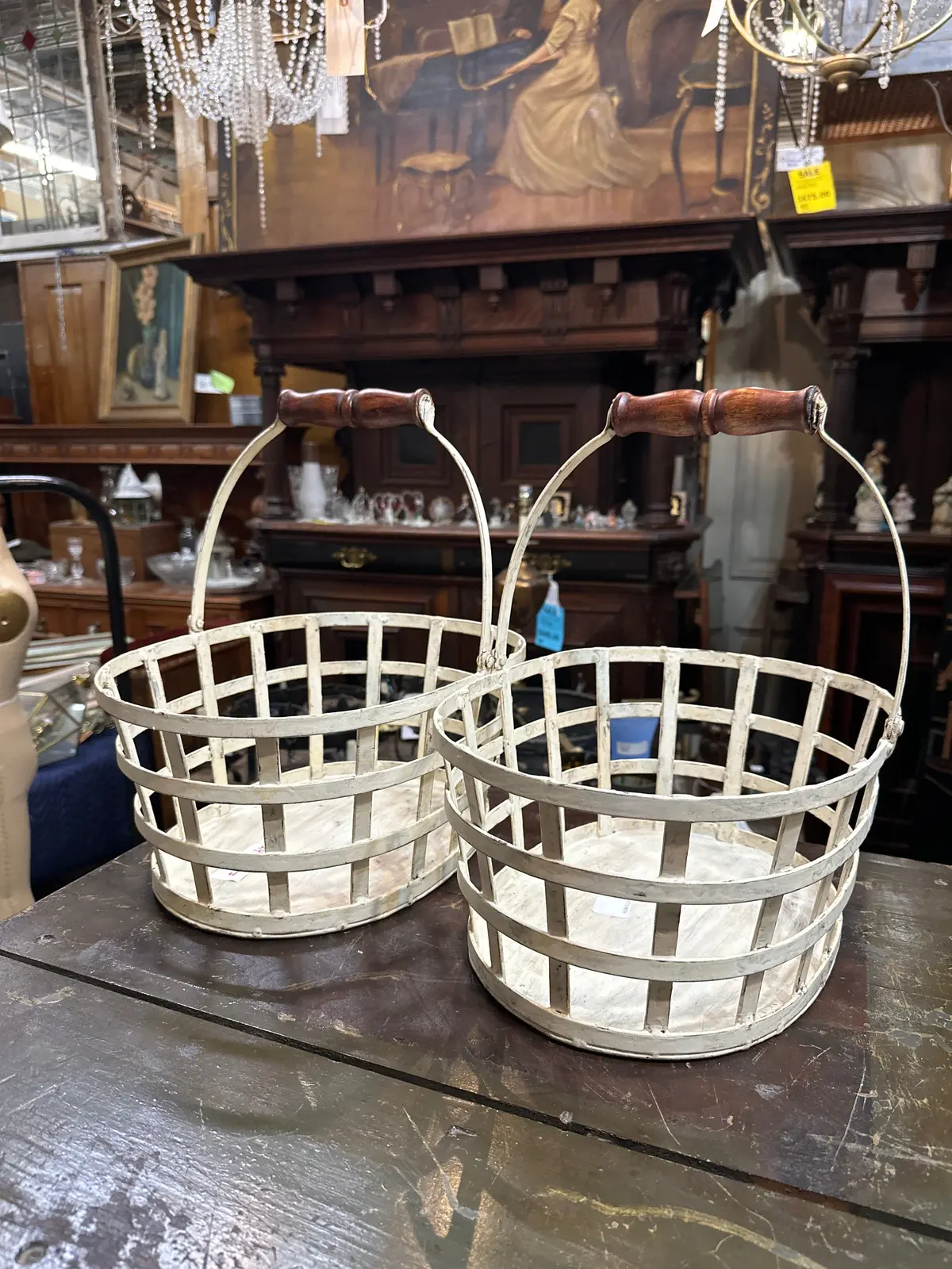 Pair Of Metal Baskets With Wood Handle 1