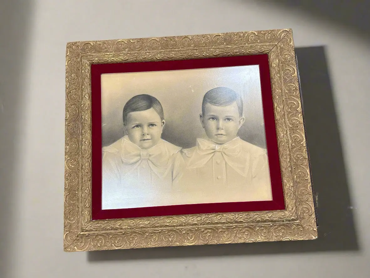 Gesso Frame Antique Print Of 2 Boys As Found 1