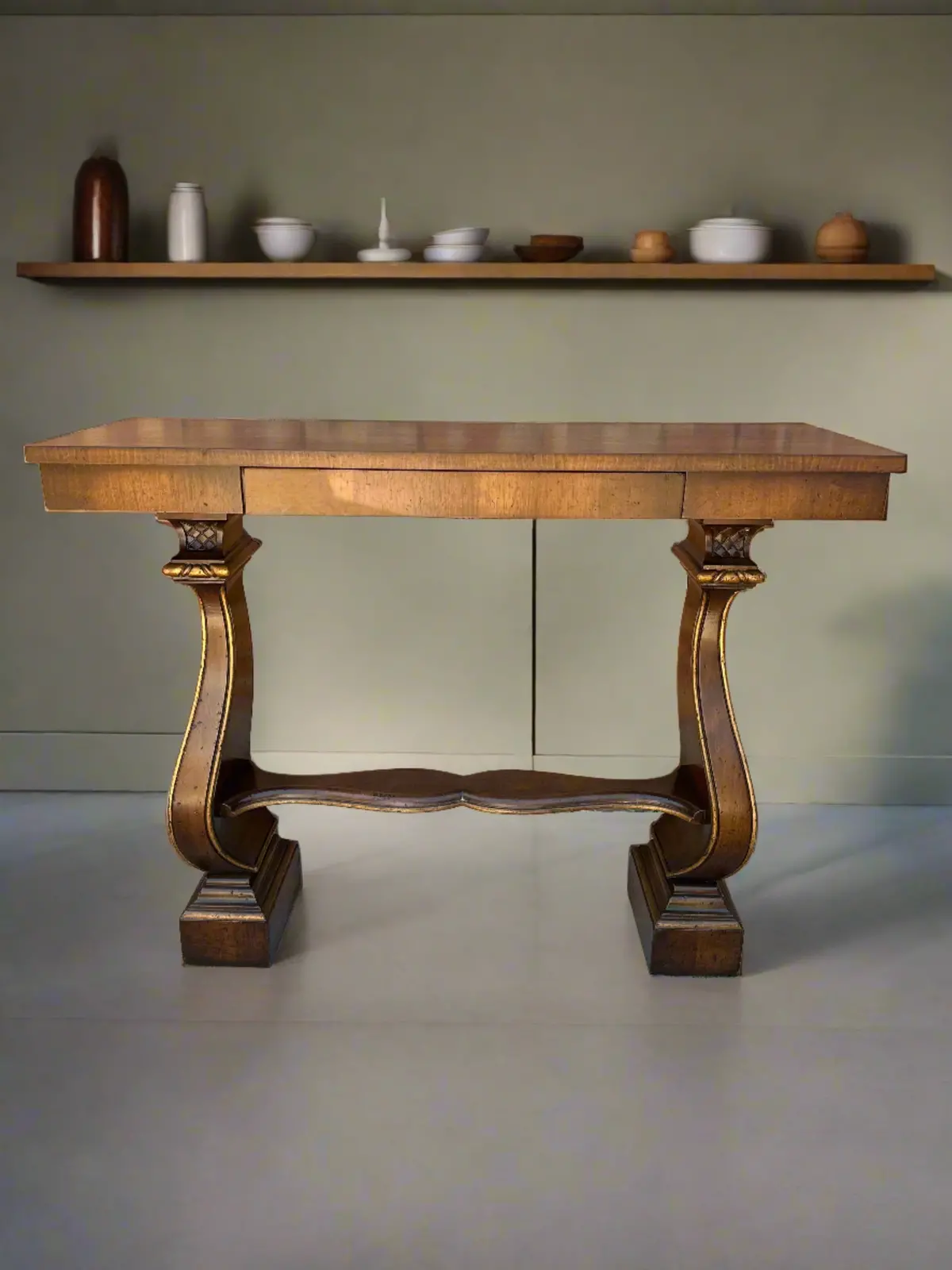Small Walnut Console With Gilt Trim 1