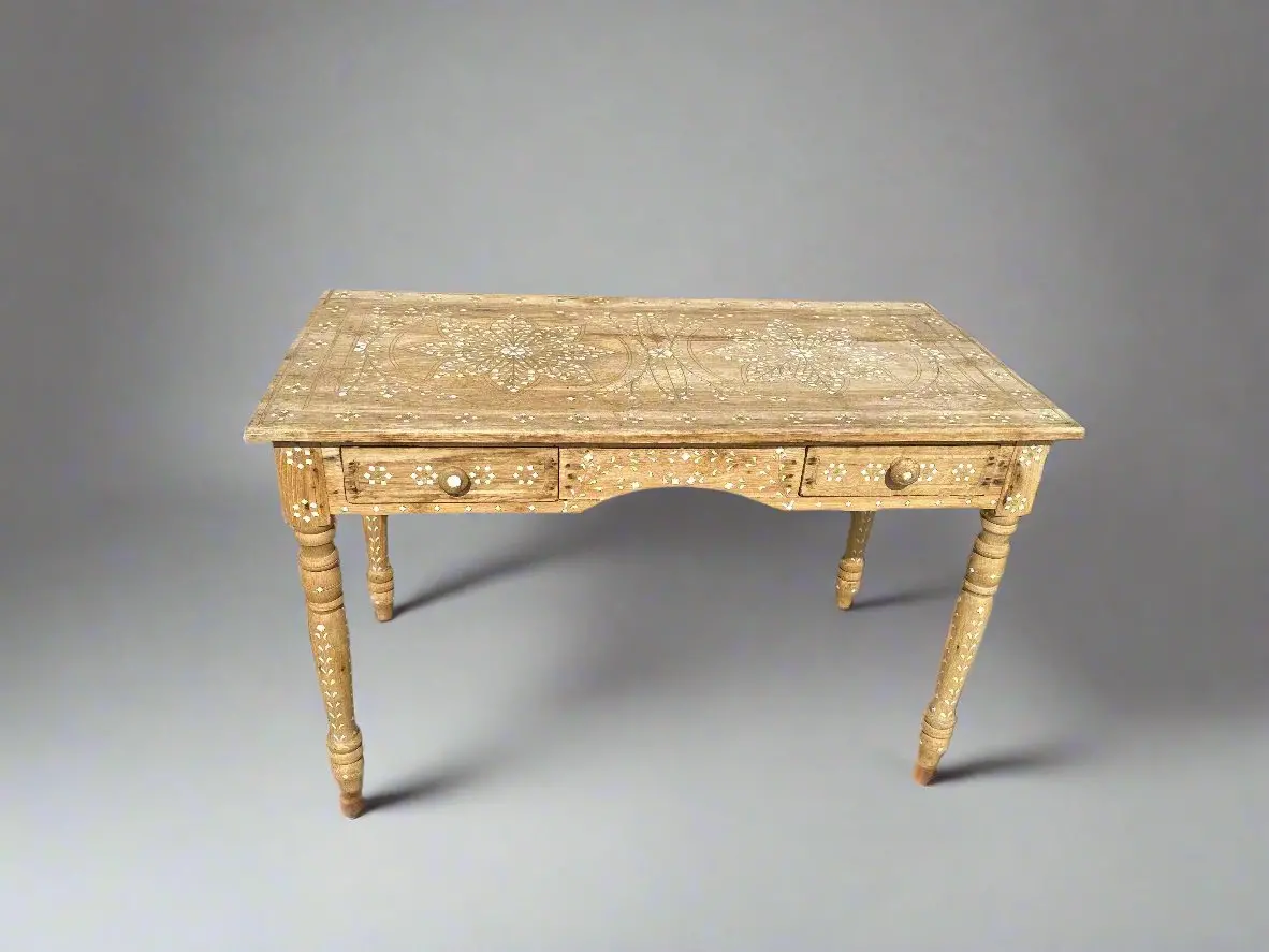 Small Painted Table With 2 Drawers And Bone Inlay 1