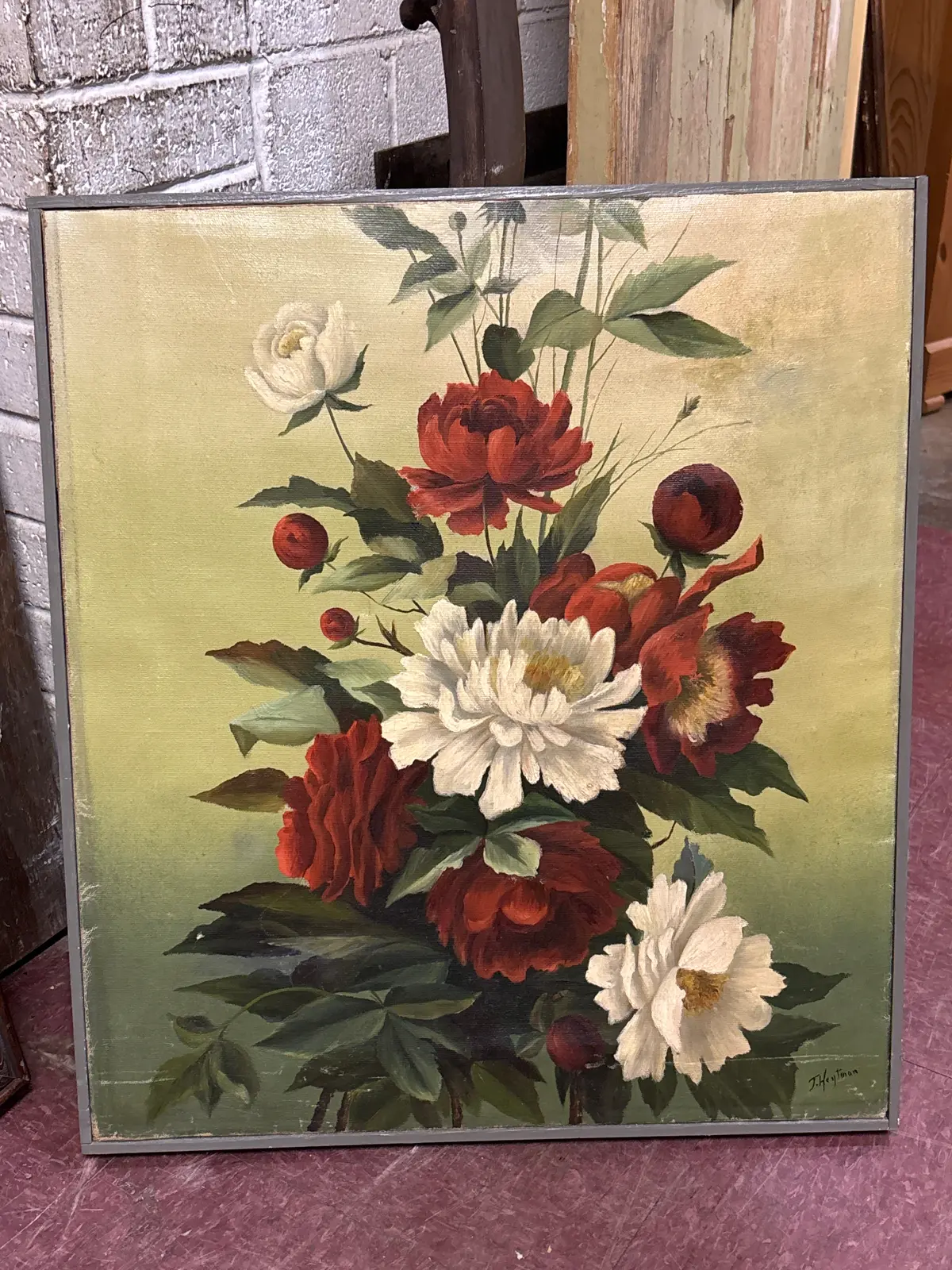Poppy Still Life Oil On Canvas, Signed By Heytman 1