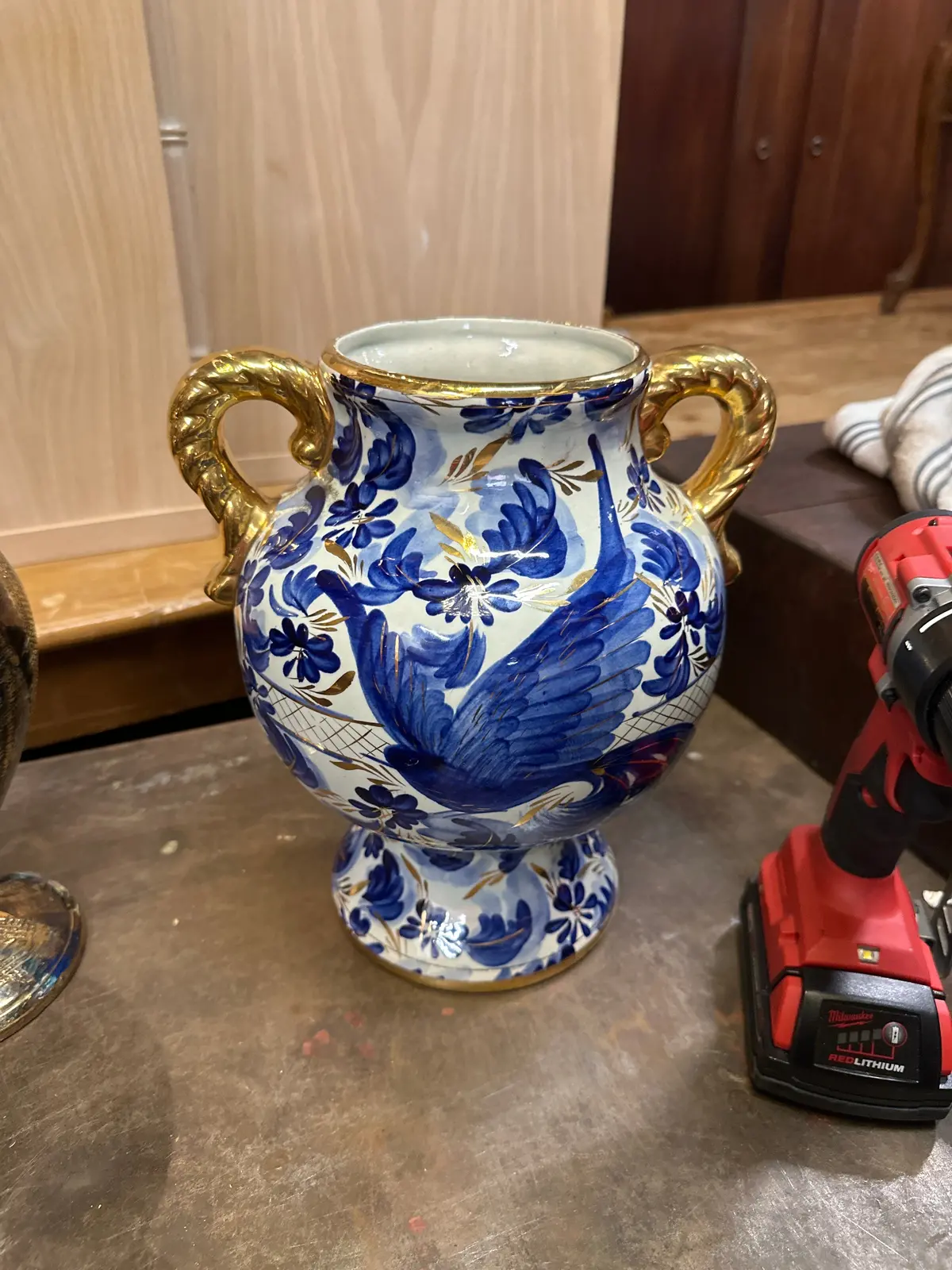 Blue And White Gold Handle Vase 1