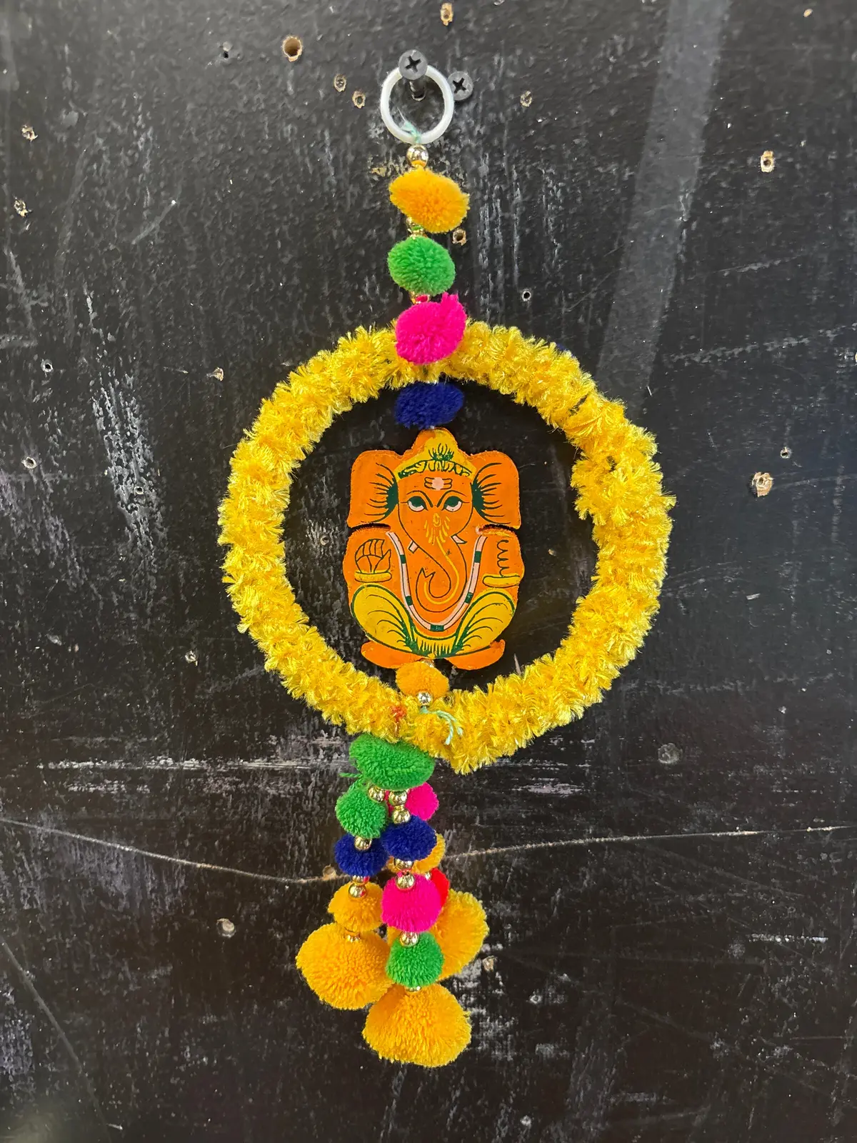 Hanging Hand Painted Wood Ganesh 1