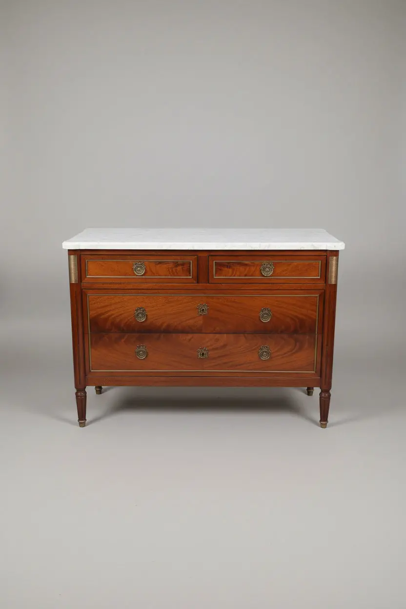 Louis Xvi White Marble Top 4 Drawer Mahogany Chest 1