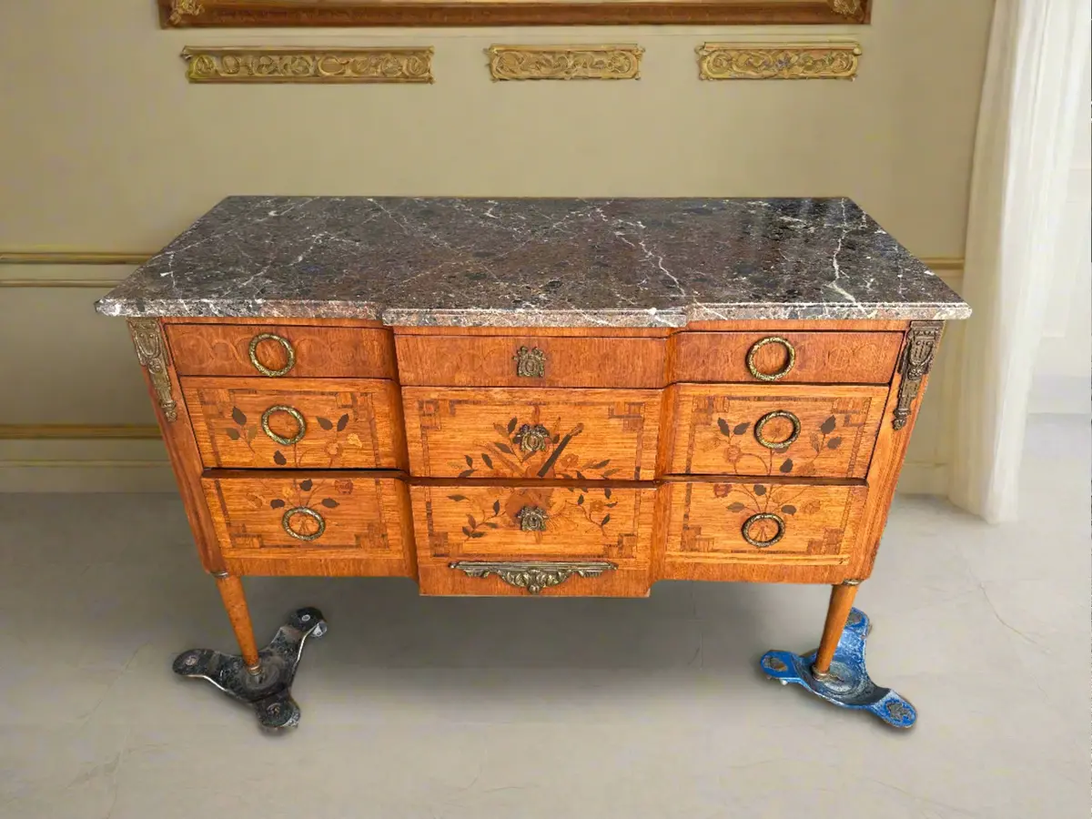 Louis Xvi Marble Top Inlaid Chest 1