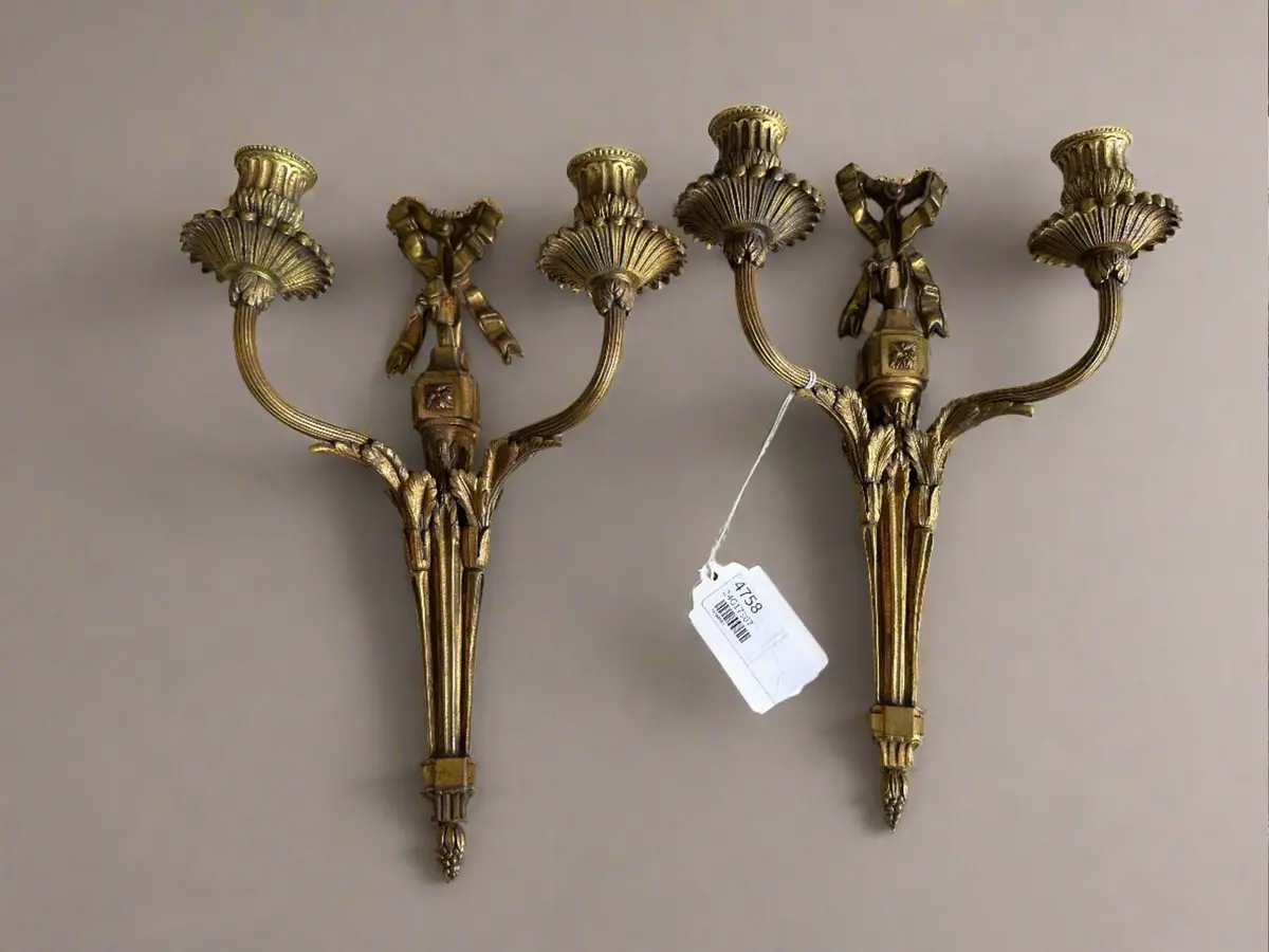 Pair Of Brass 2 Light Candle Wall Sconces 1