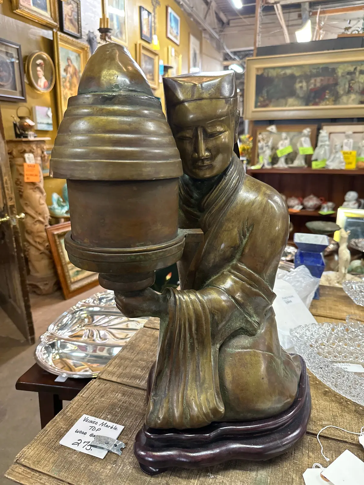 Antique Asian Bronze Figure Candle Lamp 1