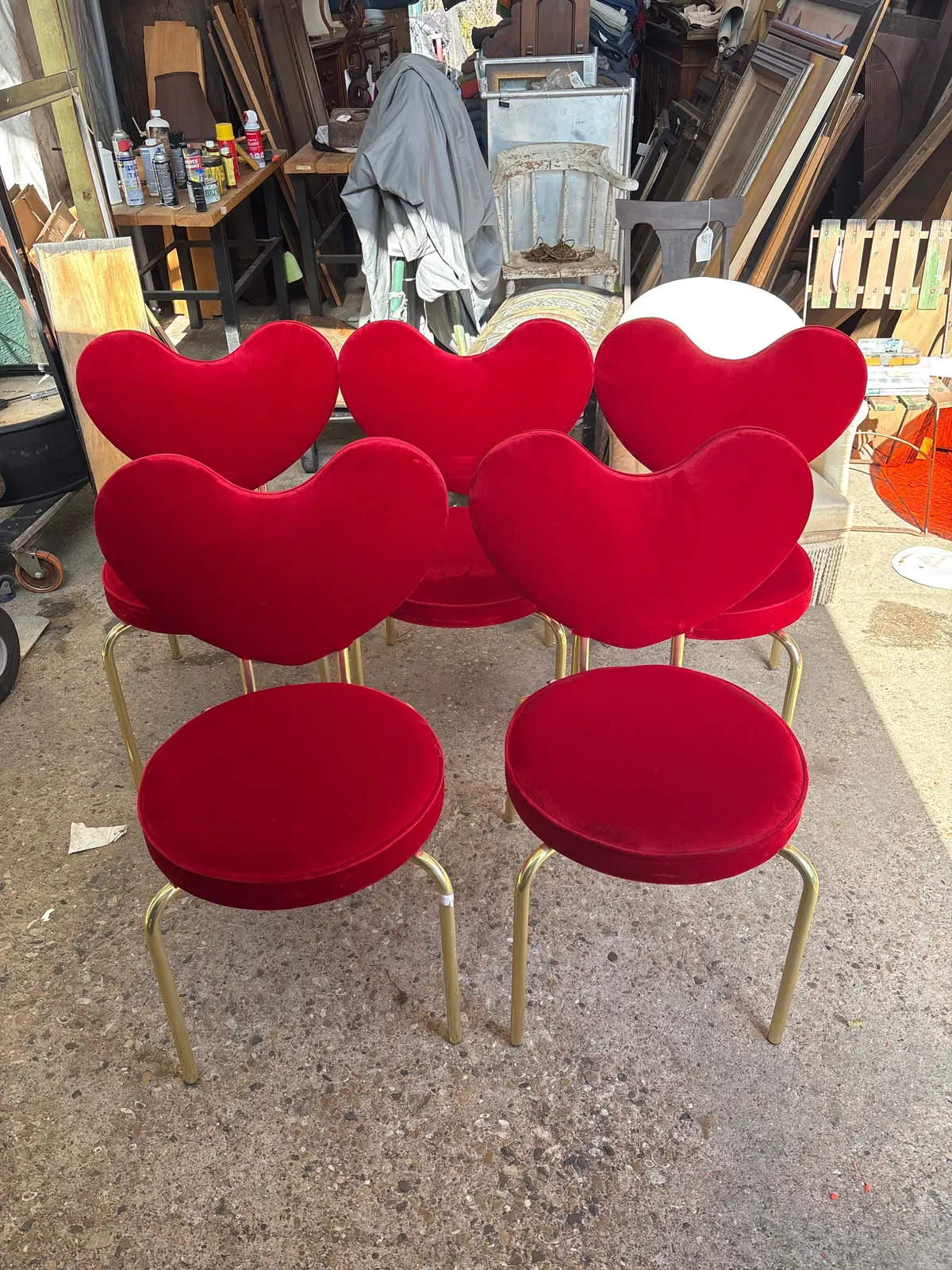 Set Of 5 Red Heart Chairs 1