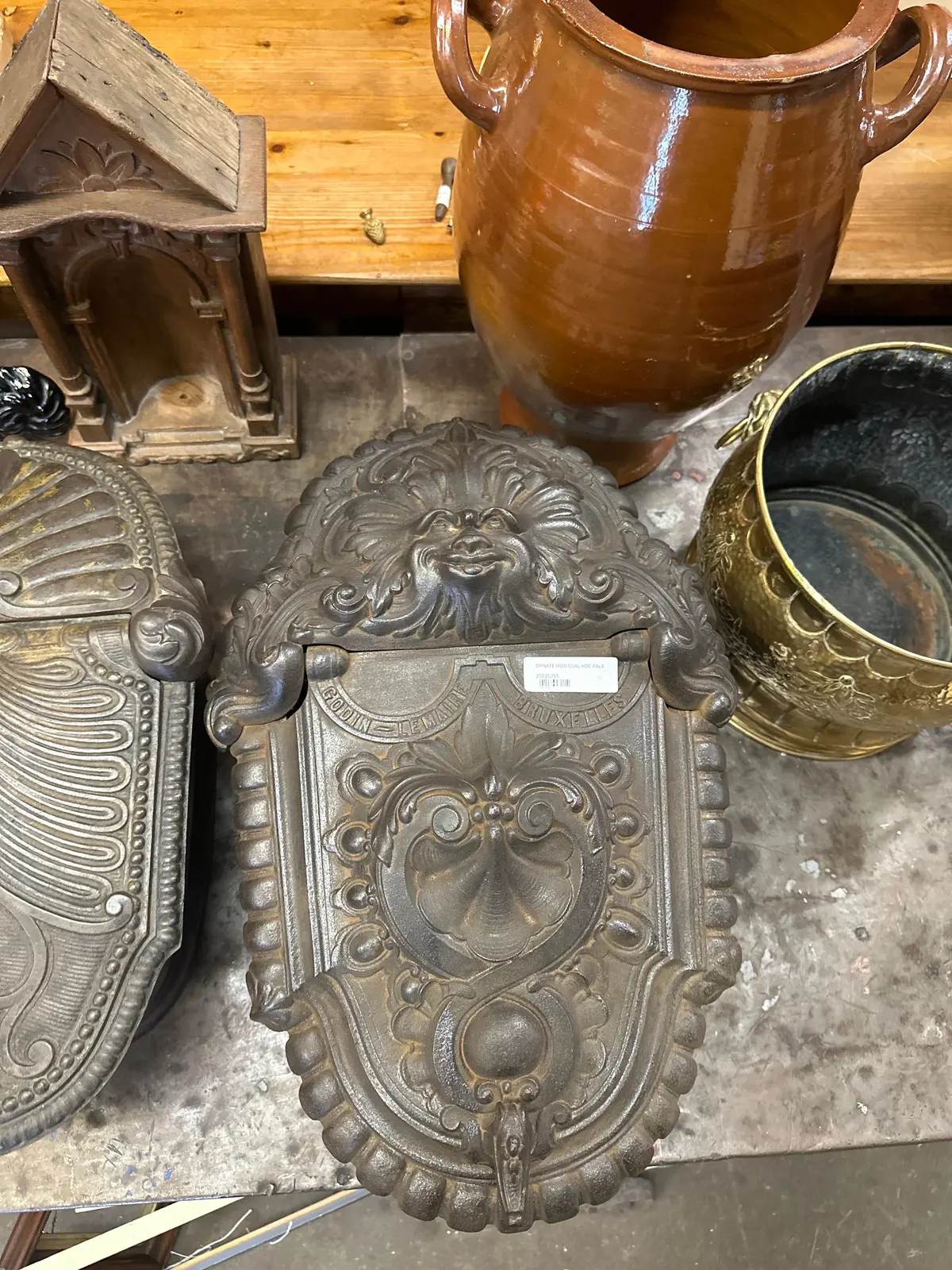 Ornate Iron Coal Hod With Wind Face 1