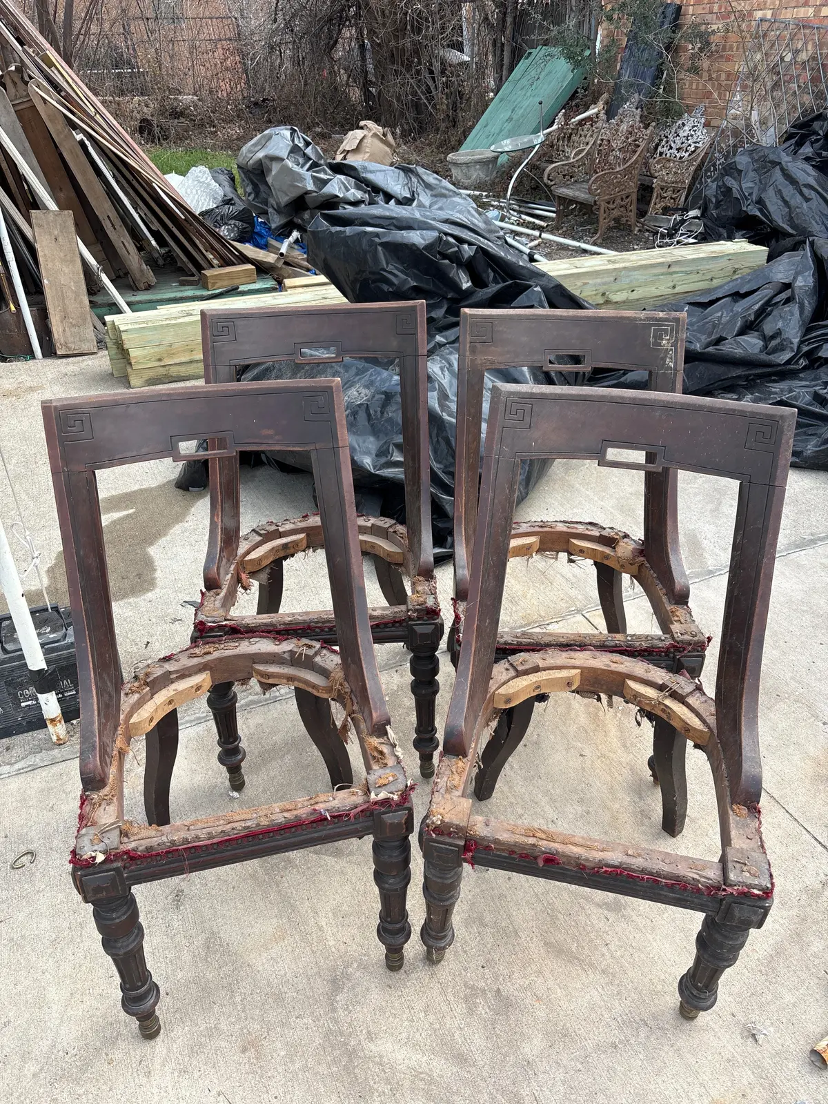 Set Of 4 English Eduardian Curved Back Chairs - No Seats 1