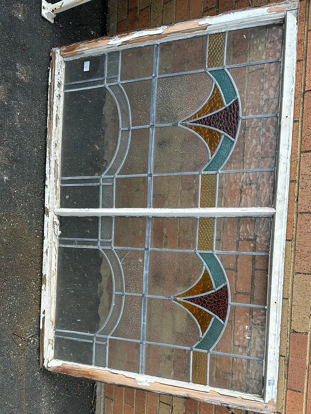 Double Paneled Stained Glass Window With Blue Arch 1