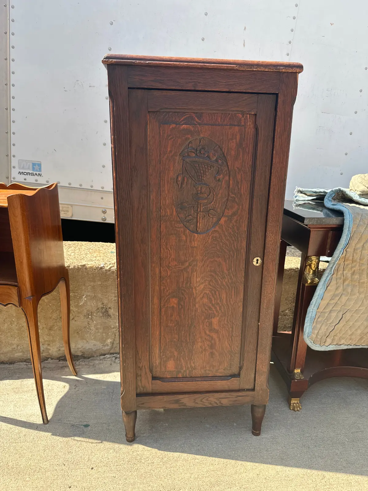 Flower Basket Carved Oak Side Cabinet 1