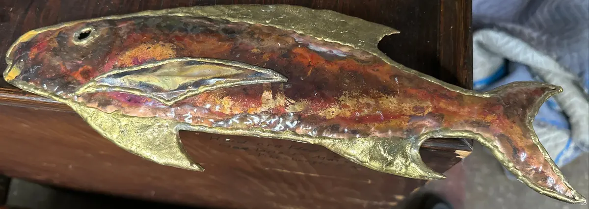 Large Red And Gold Metal Fish Wall Hanger 1