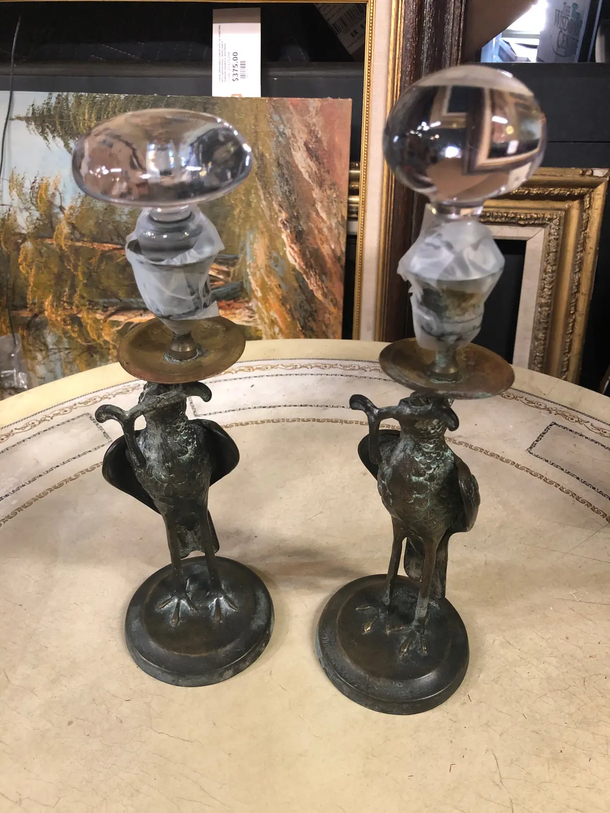 Pair Of Bronze Bird With Glass Stoppers 1