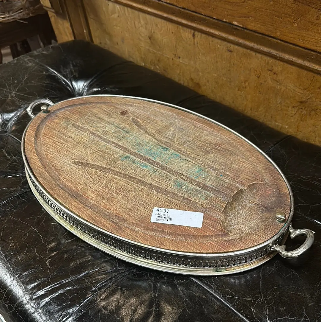 Silverplate And Wood Meat Tray 1
