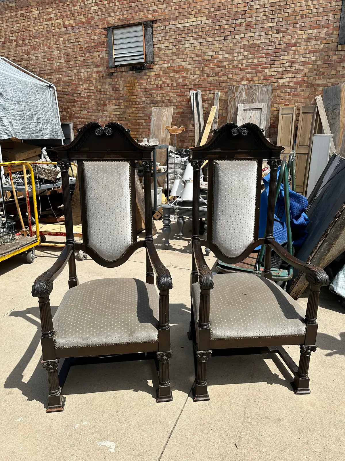 Pair Of Tall Mahogany Throne Chairs 1