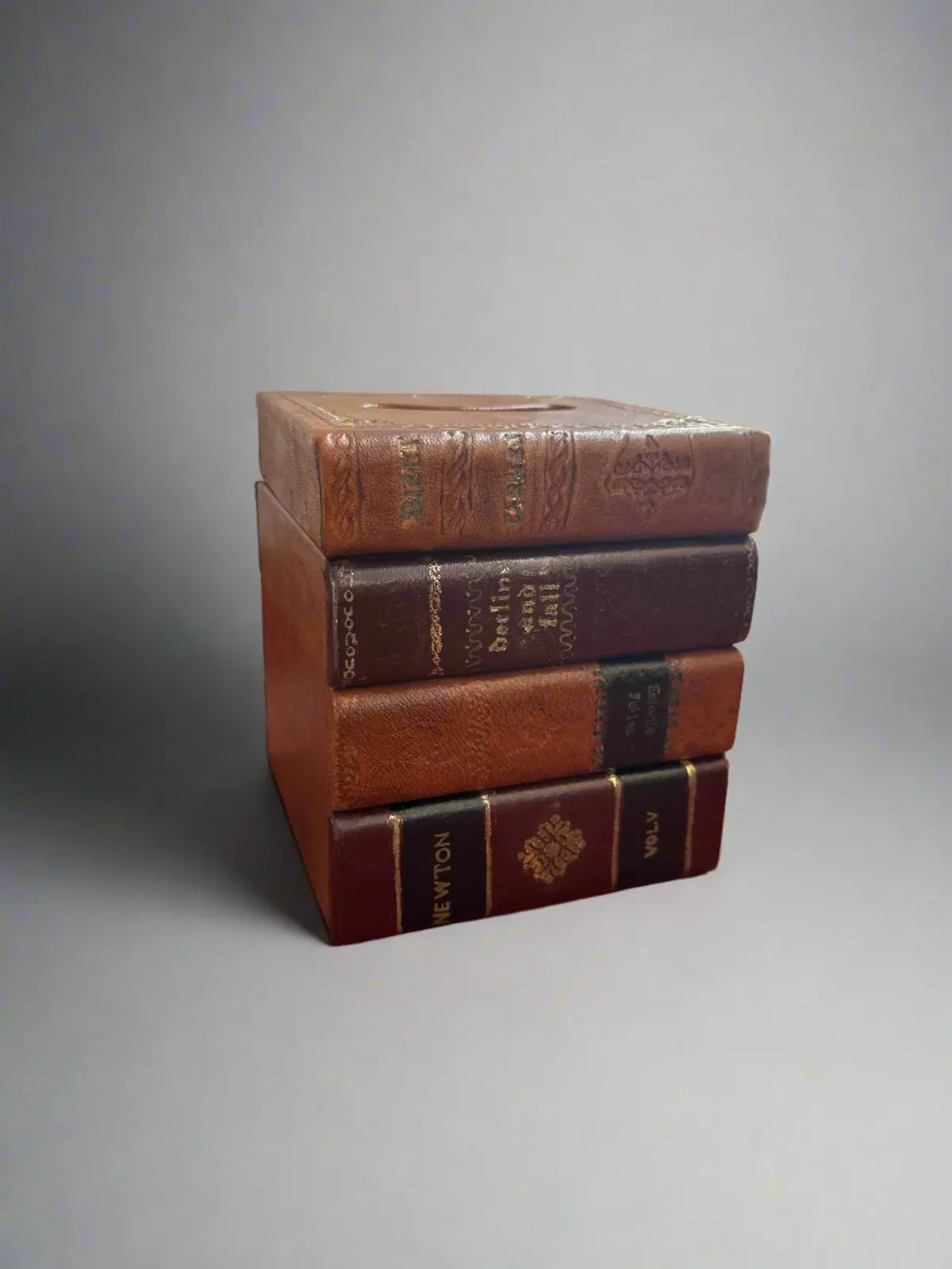 Leather Faux Book Stack Tissue Box 1