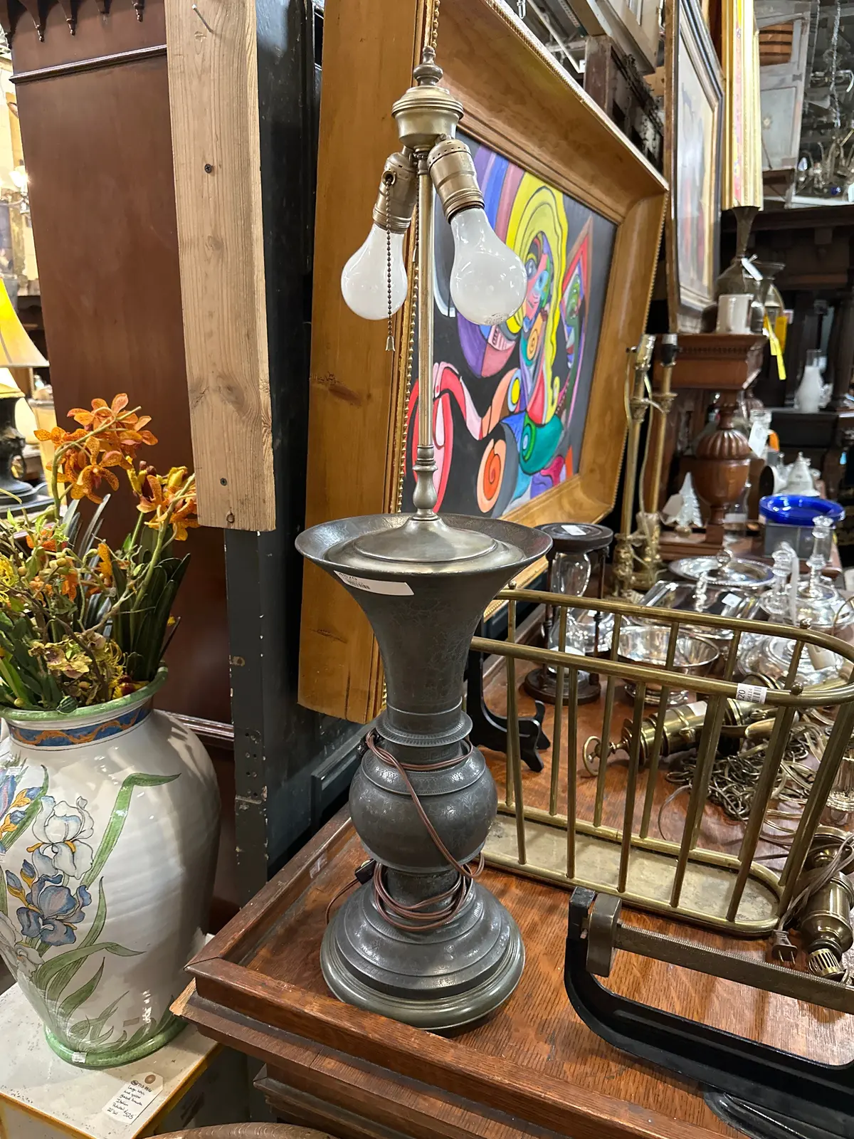 Floral Brass Lamp Incised 1