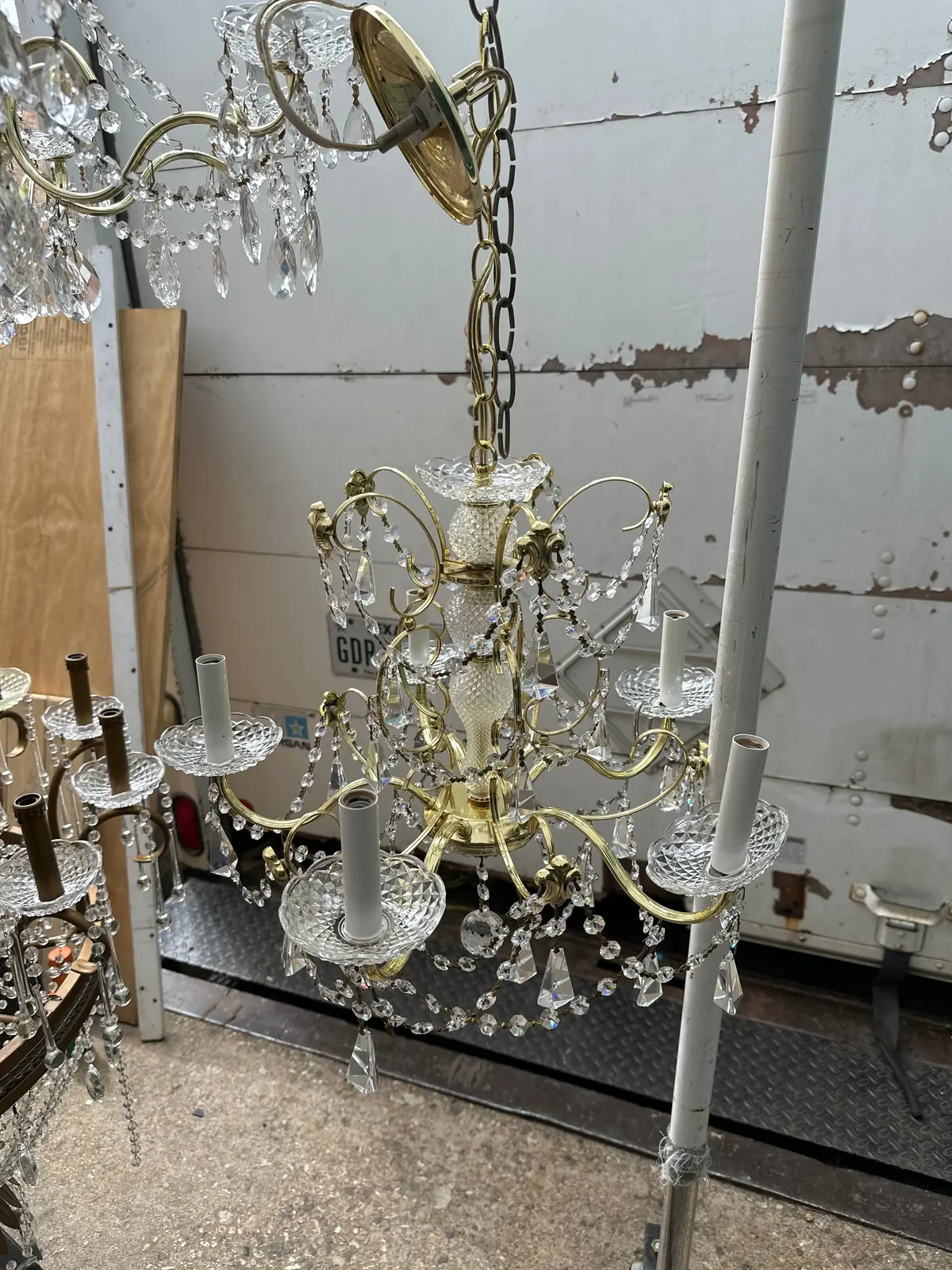 Small Shiny Brass Crystal Prism Chandelier 1