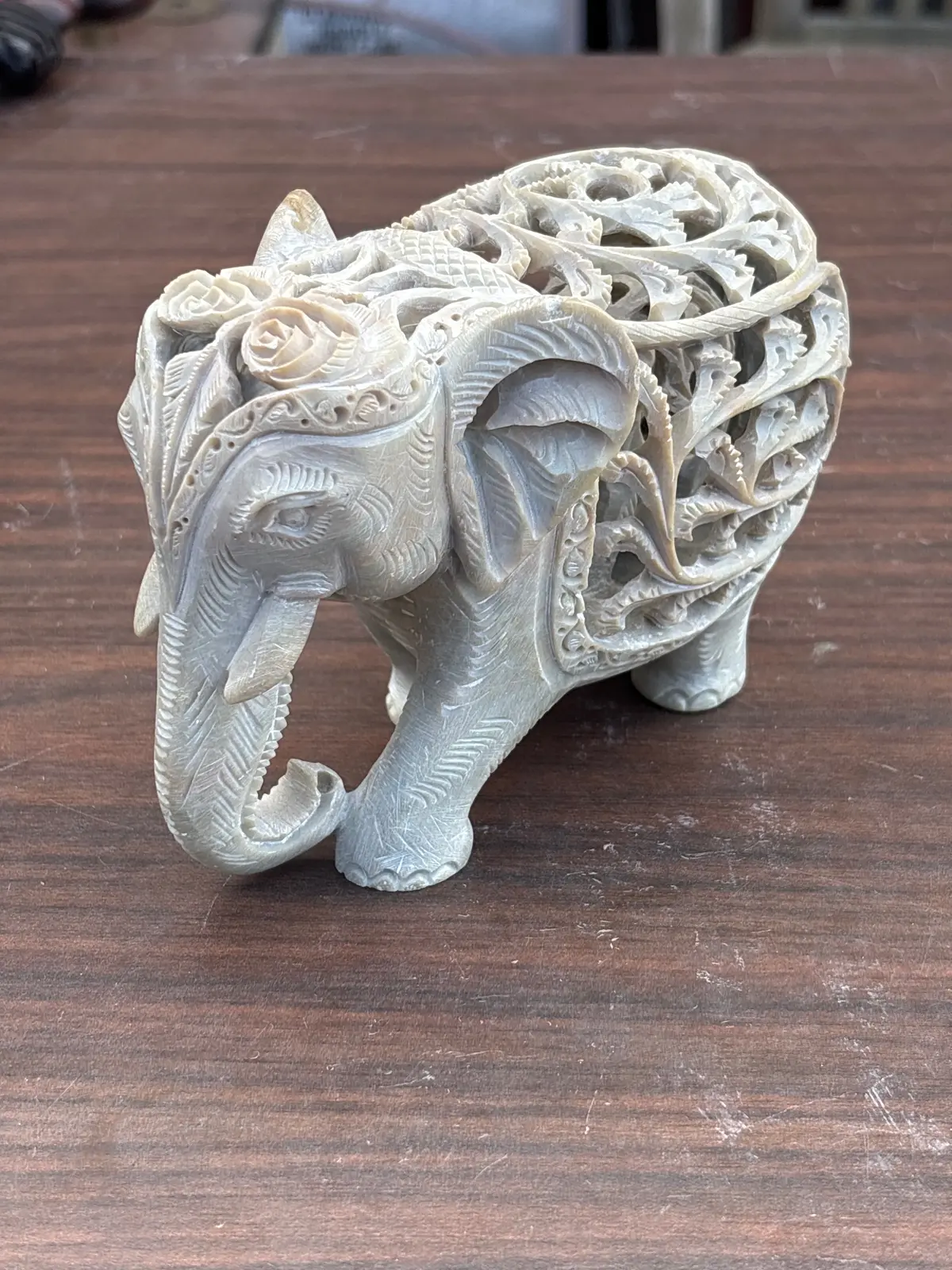 Large Carved Soapstone Elephant With Inner Elephant 1