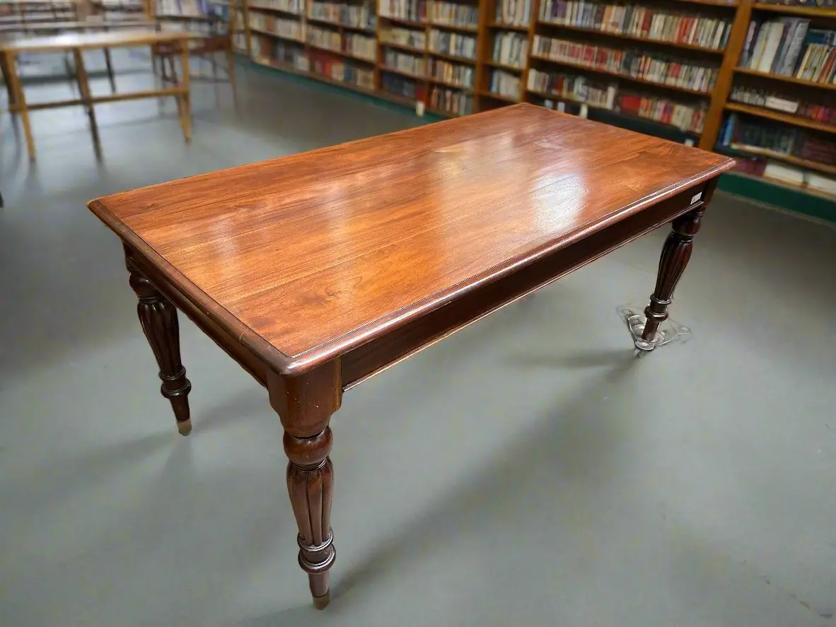 English Mahogany Turned Leg Library Table 1