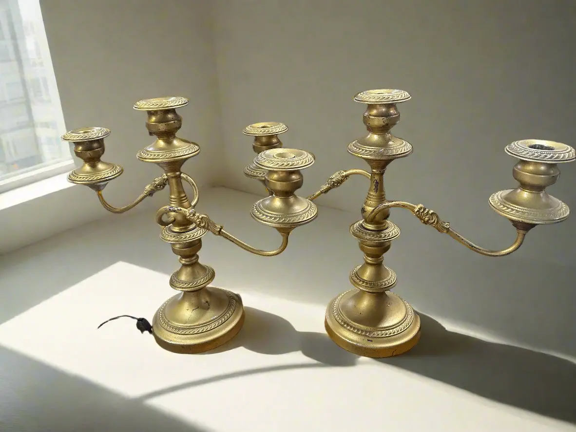 Pair Of Gold Metal Candelabras 1