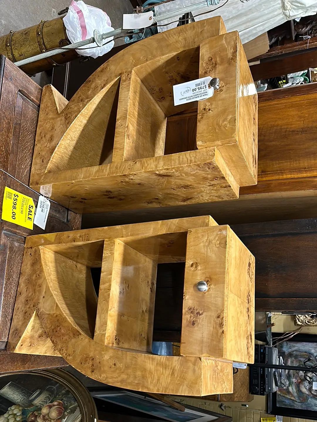 Pair Of Burled Deco Nightstands With Drawer 1