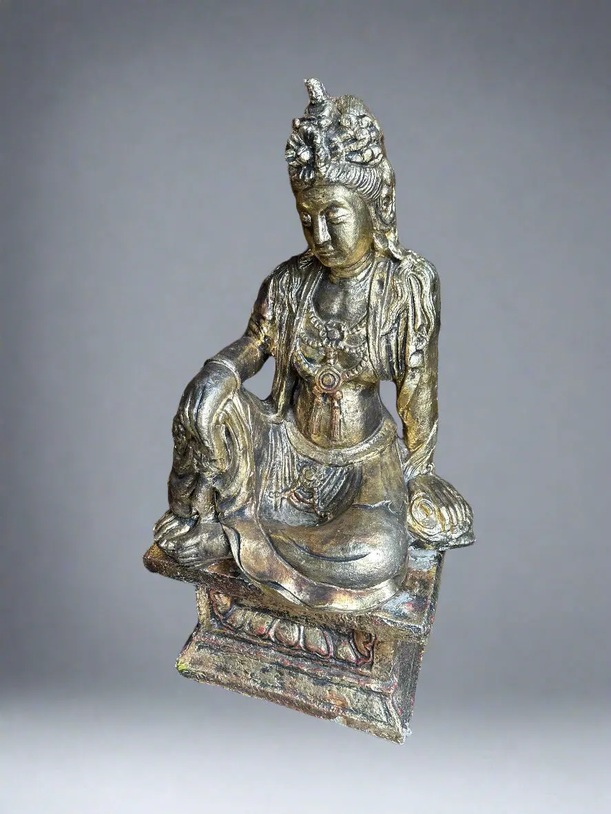 Gold Foil Concrete Buddha On Stand 1