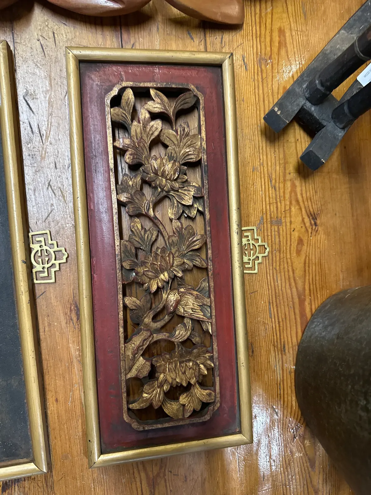 Red And Gold Pierce Carved Chinese Panel 1