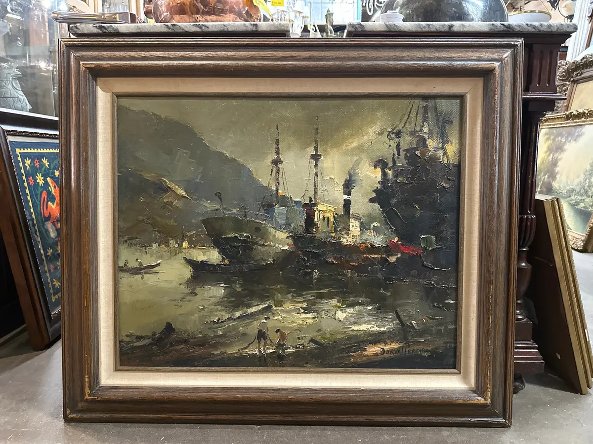 Durval Pereira Large Impasto Ships At Wharf Oil Painting 1