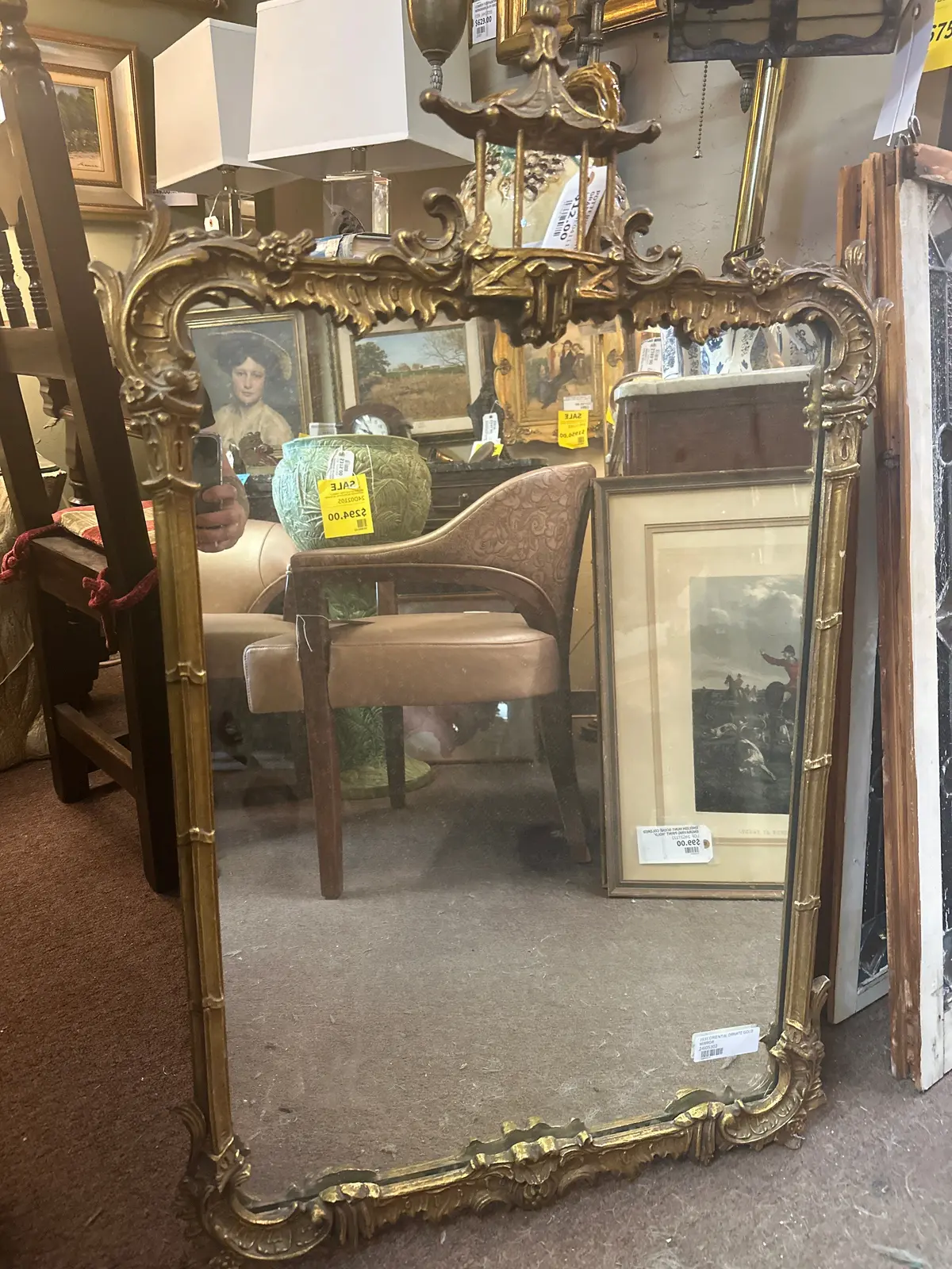 1937 Oriental Ornate Gold Mirror 1