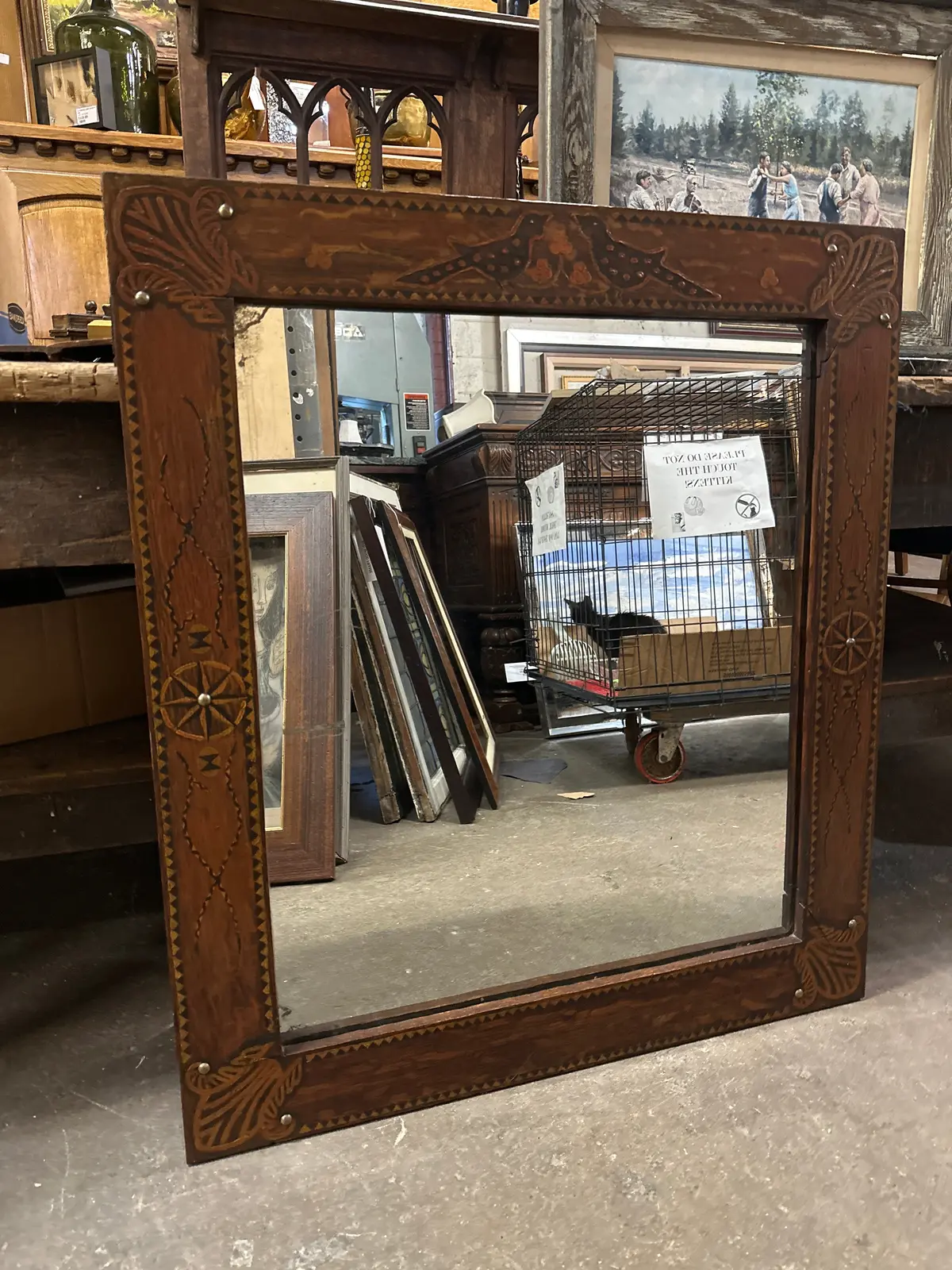 Old Carved Wood Framed Mirror 1
