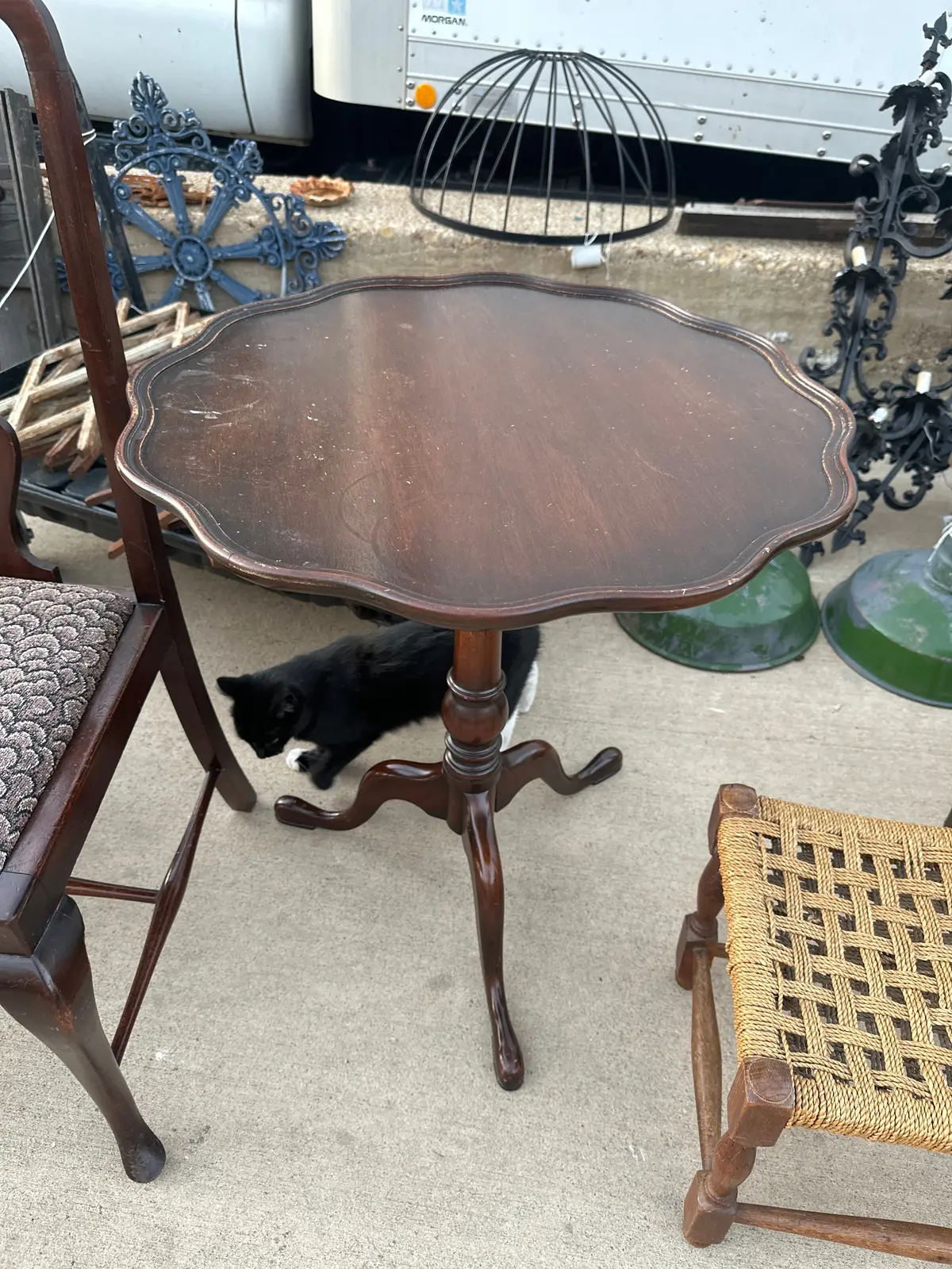 Walnut Pie Crust Top Tri Foot Pedestal Table 1