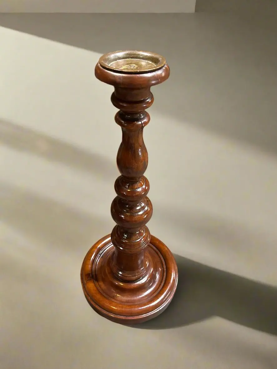 Large Antique Wooden Candle Stick 1