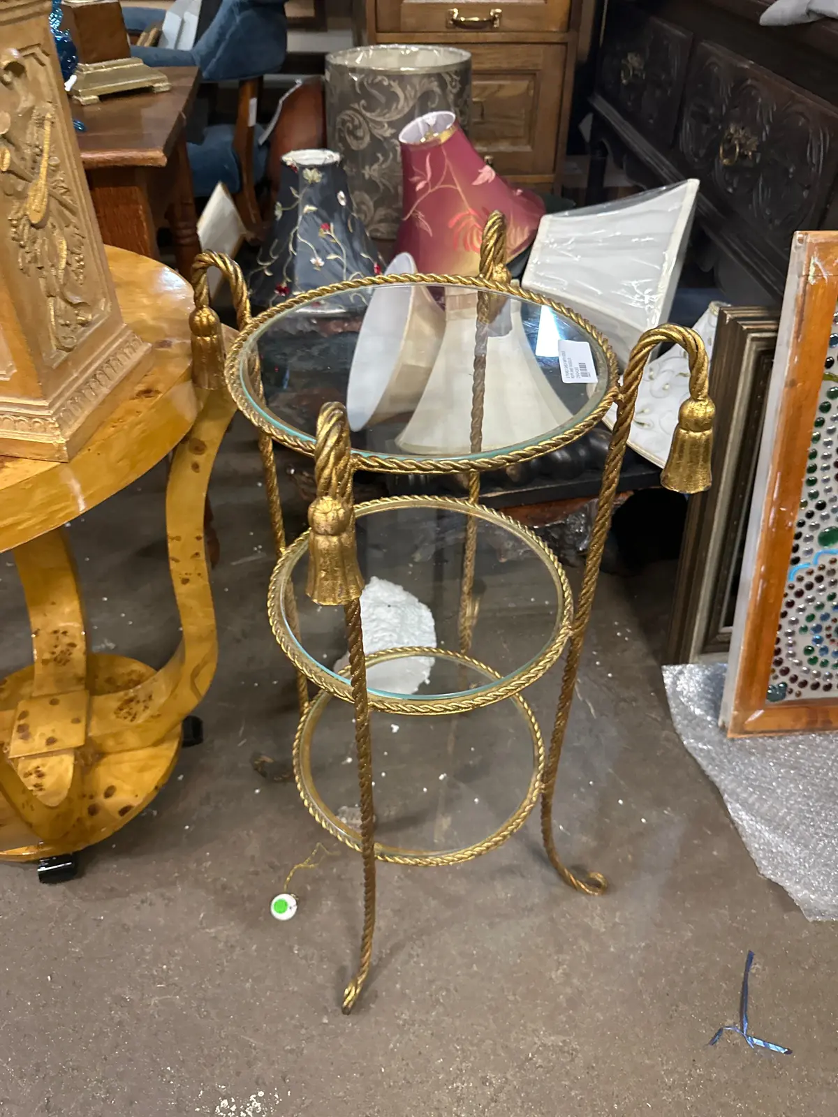 3 Tiered Shelf With Gold Rope And Tassels 1
