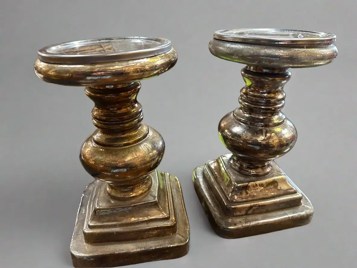 Pair Of Silver Glass Candle Stands 1