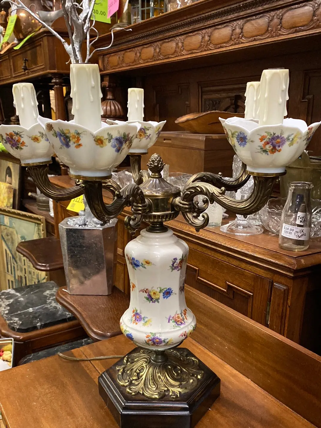 Five Arm Porcelain Candelabra Lamp- For Parts As Found 1