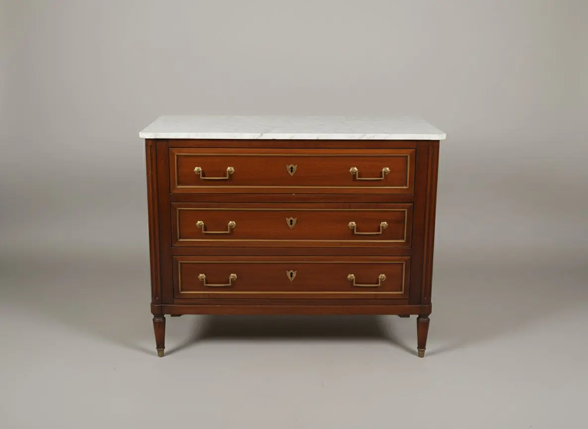 19Th Century 3 Drawer White Marble Top Chest With Shield Escutcheons 1